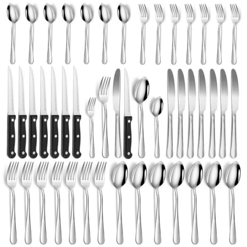 48 Pcs Silverware Set with Steak Knives Service for 8,Stainless Steel Flatware Set,Mirror Polished Cutlery Utensil Set 48 Pcs Silverware Set with Steak Knives Service for 8,Stainless Steel Flatware Set,Mirror Polished Cutlery Utensil Set